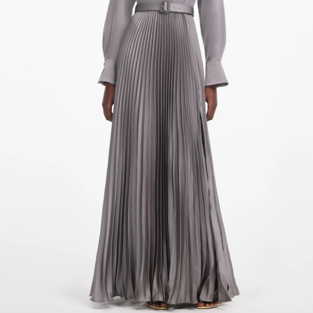 self-portrait Grey Satin Pleated Maxi Dress - Size US0 - MSRP $765 - NWT - Picture 8 of 8